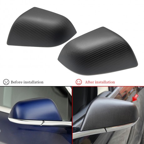 2/set Genuine Carbon Fiber Mirror Cover Caps For Tesla Model 3 2017-2020 (matte)