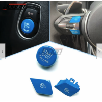 3pcs Blue Button Covers Interior Steering Wheel Engine Start Button & M1 M2 Button Caps For BMW M3 M4 M5 M6 X5M X6M F30 F15 F80
