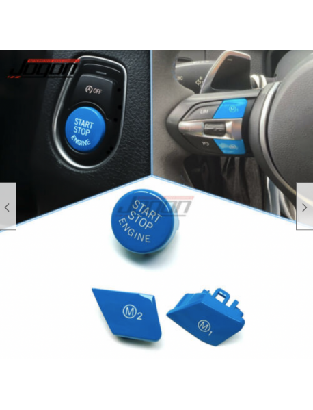 3pcs Blue Button Covers Interior Steering Wheel Engine Start Button & M1 M2 Button Caps For BMW M3 M4 M5 M6 X5M X6M F30 F15 F80